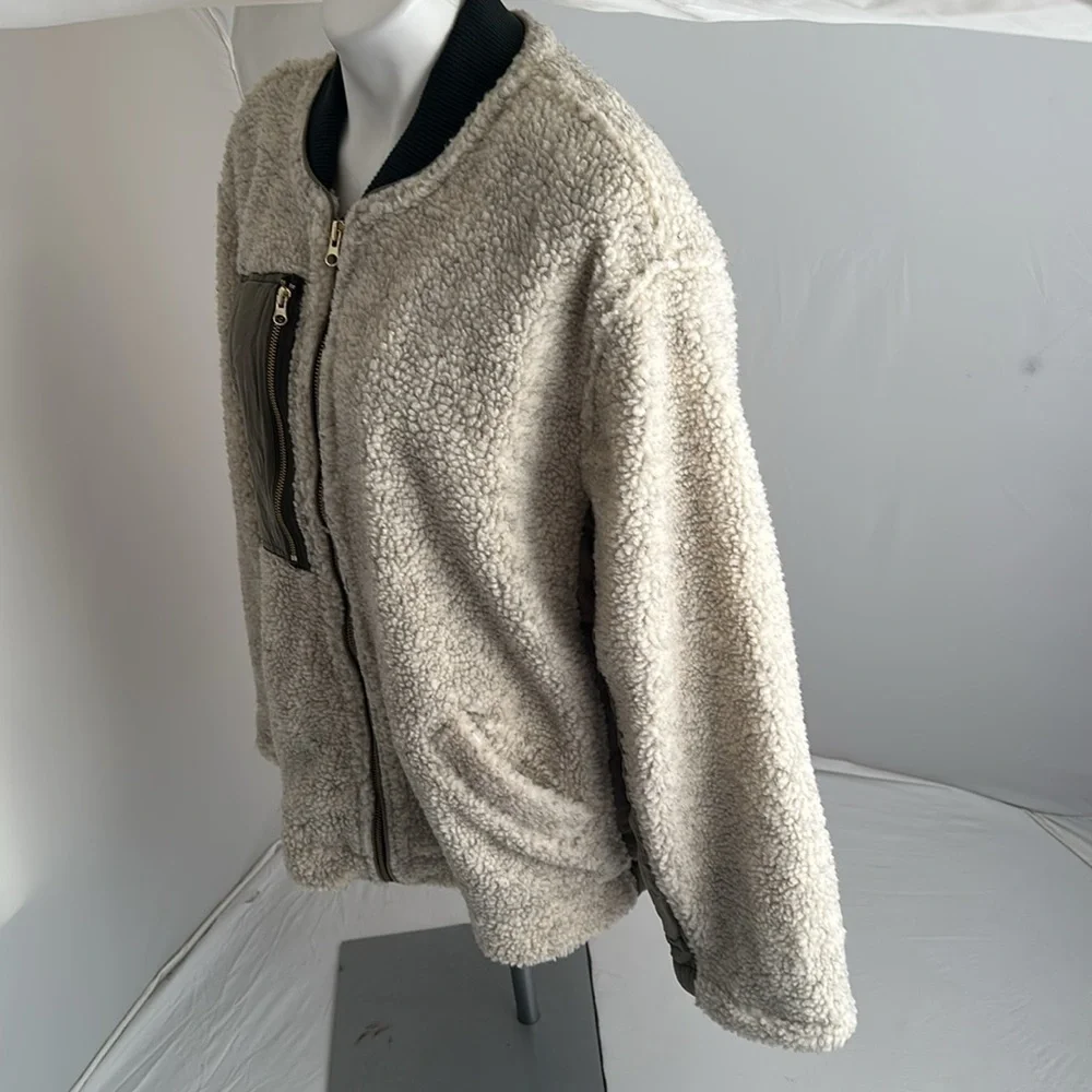 Free People Rivington Sherpa olive and ivory full zip jacket
